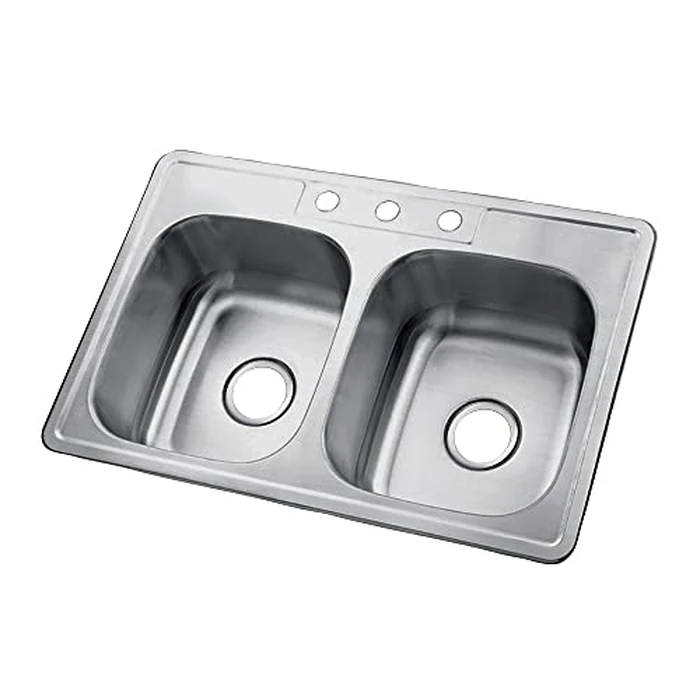 KINGSTON BRASS Gourmetier GKTD332283 Studio Self Rimming Double Bowl Sink, 33" L x 22" W x 8" H, Brushed Stainless Steel by Kingston Brass - Used - Very Good condition - CA$90.23