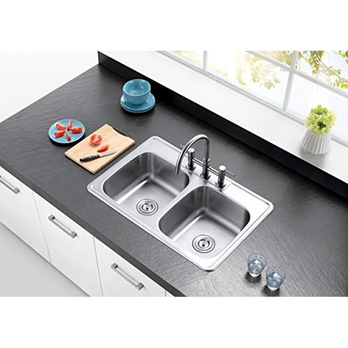 KINGSTON BRASS Gourmetier GKTD332283 Studio Self Rimming Double Bowl Sink, 33" L x 22" W x 8" H, Brushed Stainless Steel by Kingston Brass - Image 2
