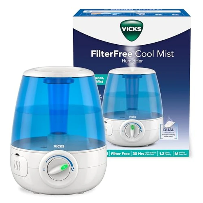 Vicks Filter-Free Ultrasonic Humidifier, Recommended by Pediatricians, 1.2 Gal Ultrasonic Cool Mist Humidifiers for Bedrooms & Kids Rooms, Works with Vicks VapoPads by Vicks - Used - Very Good condition - US$40.84