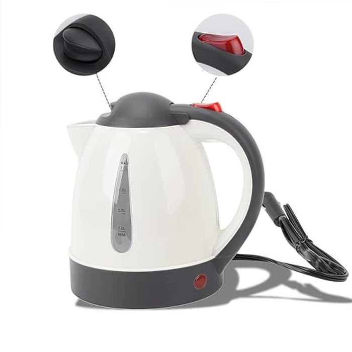 24V/12V Travel Electric Kettle, 1000ml Battery Powered Kettle, 12 Volt Appliances for Camping, Road Trip Travel Cigarette Lighter Car Truck Heated Water Tea Coffee Kettle (White) by Generic - Used - Acceptable condition