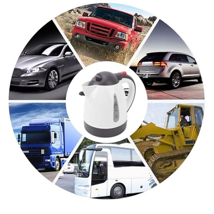 24V/12V Travel Electric Kettle, 1000ml Battery Powered Kettle, 12 Volt Appliances for Camping, Road Trip Travel Cigarette Lighter Car Truck Heated Water Tea Coffee Kettle (White) by Generic - Image 3
