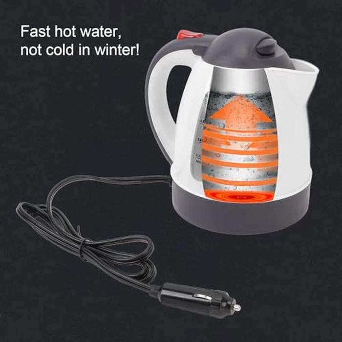 24V/12V Travel Electric Kettle, 1000ml Battery Powered Kettle, 12 Volt Appliances for Camping, Road Trip Travel Cigarette Lighter Car Truck Heated Water Tea Coffee Kettle (White) by Generic - Image 4
