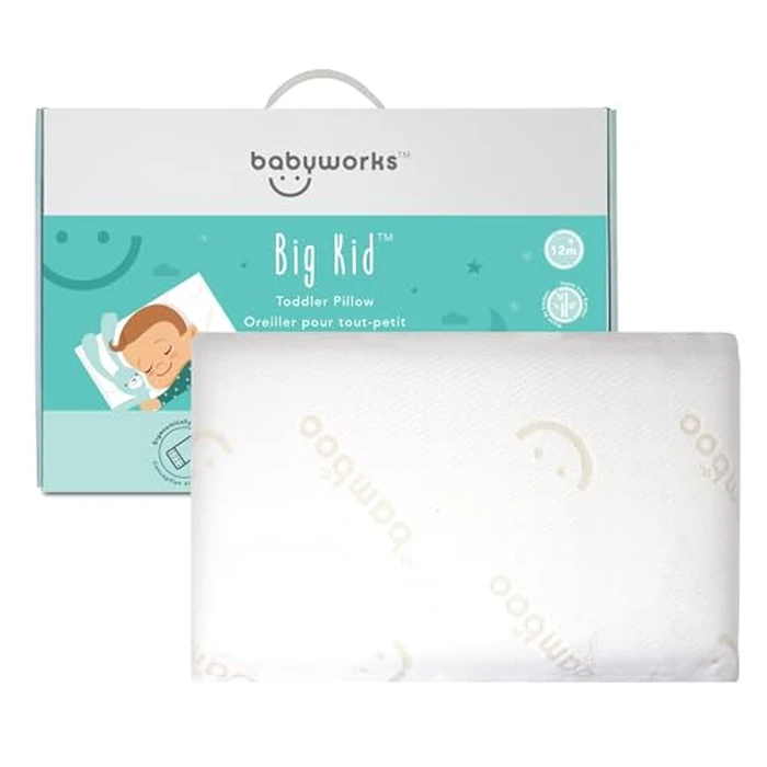 Baby Works Toddler Pillow - Soft, Supportive and Breathable Memory Foam with Hypoallergenic Bamboo Cover, Chiropractor Recommended, Washable and Removable Cover, Perfect for Cribs, Ages 12m+ by Baby Works - Image 1