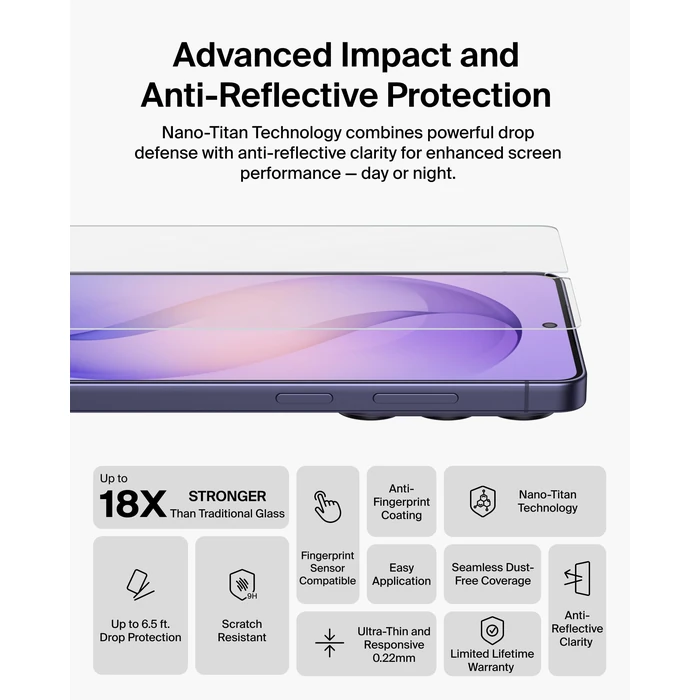 Belkin Titan SmartShield Anti-Reflective Screen Protector for Samsung Galaxy S26 Ultra, Scratch Resistant Impact Protection, Anti-Fingerprint, Ultra-Thin w/Easy Align Tray for Bubble Free Application by Belkin - Image 3