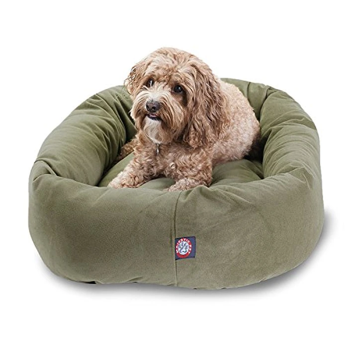 Majestic Pet 32 Inch Suede Calming Dog Bed Washable - Cozy Soft Round Dog Bed with Spine Support for Dogs to Rest Their Head - Fluffy Donut Dog Bed 32x23x7 (Inch) - Round Pet Bed Medium - Sage by Majestic Pet - Used - Very Good condition - US$50.43