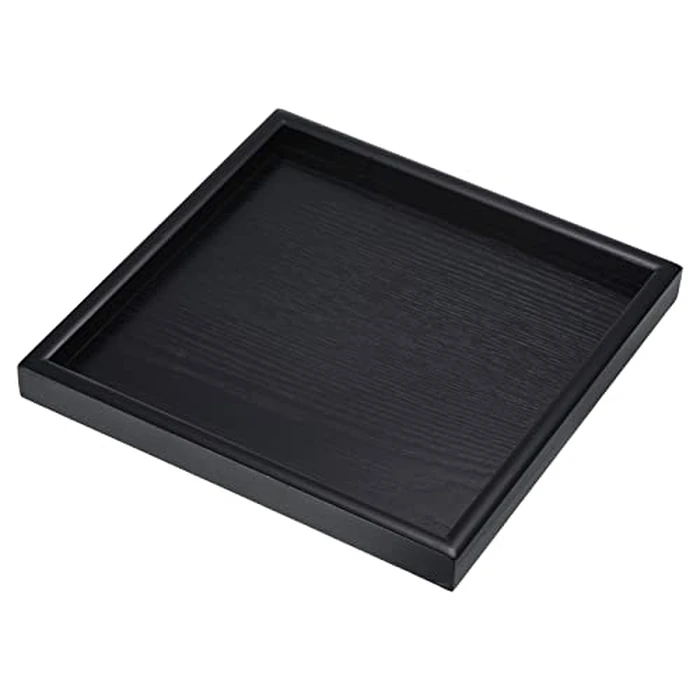 PATIKIL Wood Serving Tray 9.4 Inch, Square Decorative Platter for Home Decor Kitchen Table Candle Holder, Black by PATIKIL - Image 1
