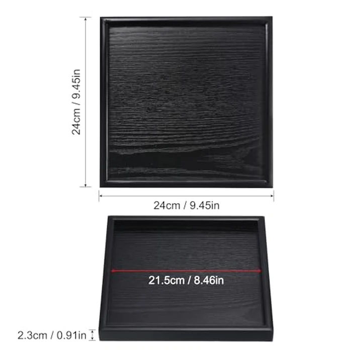 PATIKIL Wood Serving Tray 9.4 Inch, Square Decorative Platter for Home Decor Kitchen Table Candle Holder, Black by PATIKIL - Image 2