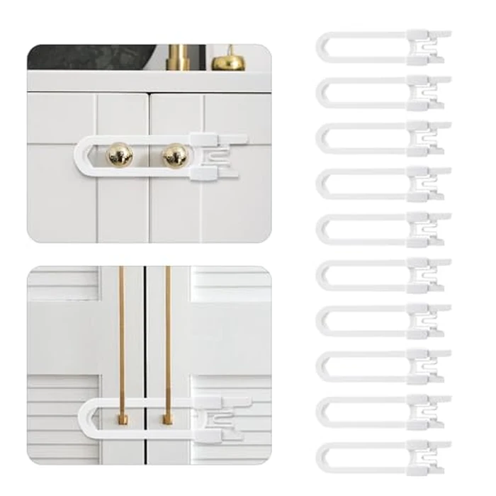 10 Pack Baby Sliding Cabinet Locks - Safeasy Adjustable U Shaped Child Safety Locks,Childproof Latches for Kitchen Bathroom Storage Cupboards Doors, Handles and Knobs (white, 10) by safeasy - Used - Like New condition