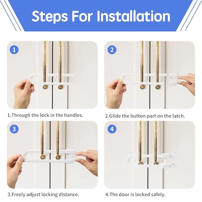 10 Pack Baby Sliding Cabinet Locks - Safeasy Adjustable U Shaped Child Safety Locks,Childproof Latches for Kitchen Bathroom Storage Cupboards Doors, Handles and Knobs (white, 10) by safeasy - Image 5