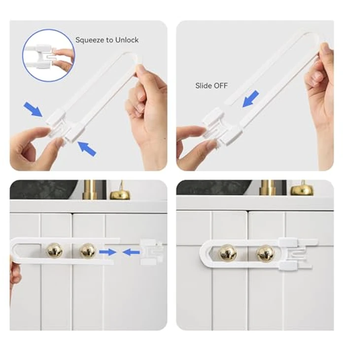 10 Pack Baby Sliding Cabinet Locks - Safeasy Adjustable U Shaped Child Safety Locks,Childproof Latches for Kitchen Bathroom Storage Cupboards Doors, Handles and Knobs (white, 10) by safeasy - Image 6