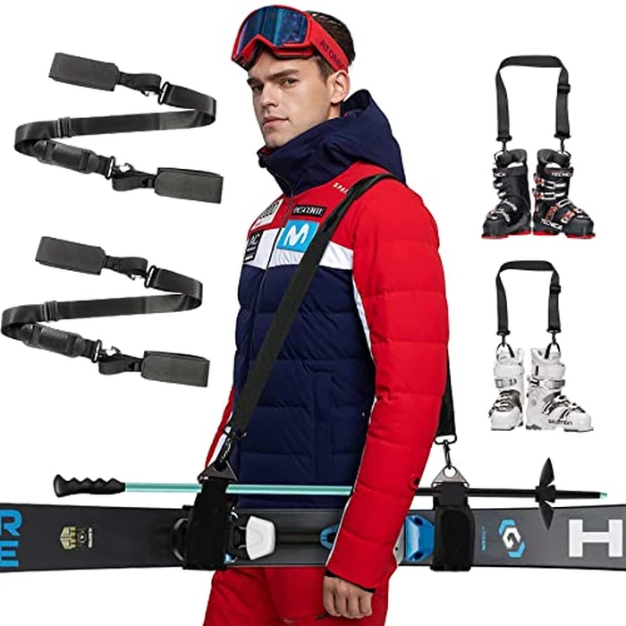 4 Pieces Adjustable Ski Pole Straps Ski Boot Carrier Straps Snowboard Boot Shoulder Carrier Sling Leash Ski Carrier Straps for Men Women Skiing Ice Roller Skating by CRSONGMAOZL - Image 1