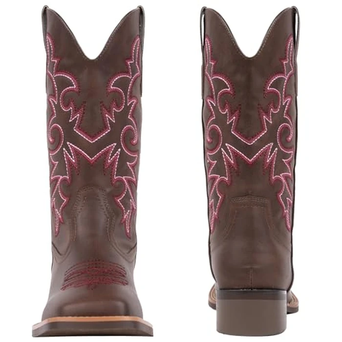 J's.o.l.e Western Wide Calf Cowboy Boots Women Wide Width Square Toe Cowgirl Boots Embroidered Riding Dark Brown Boot US Size 9.5 Wide by J's.o.l.e - Image 3