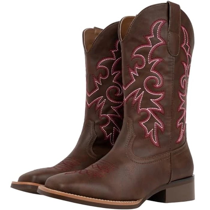 J's.o.l.e Western Wide Calf Cowboy Boots Women Wide Width Square Toe Cowgirl Boots Embroidered Riding Dark Brown Boot US Size 9.5 Wide by J's.o.l.e - Image 6
