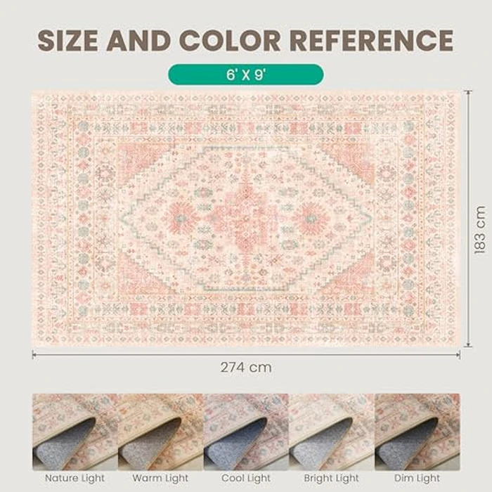 zesthome 6x9 Washable Rugs for Baby Girl, Super Soft Pink Rugs for Nursery Room, Non-Slip Stain Resistant Bedroom Rugs, Ultra-Thin Large Area Rugs (Pink/Blue,6'x9') by zesthome - Image 2