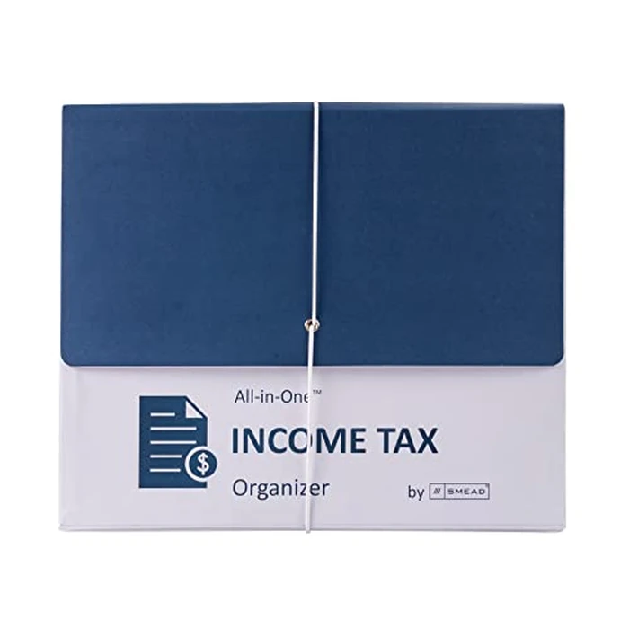 Smead All-in-One Income Tax Organizer, 12 Pockets, Flap with Elastic Closure, Letter Size, Navy/White (70660) by Smead - Image 1