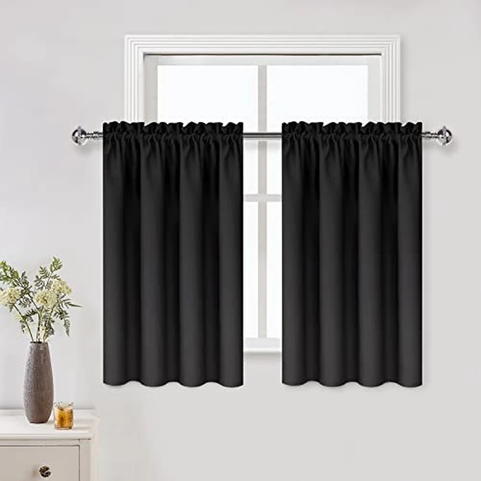 DWCN Blackout Curtains for Living Room Thermal Insulated, Energy Saving & Noise Reducing Bedroom Curtains, Black, W 52x L 36 Inch, Set of 2 Rod Pocket Curtain Panels by DWCN - Used - Very Good condition