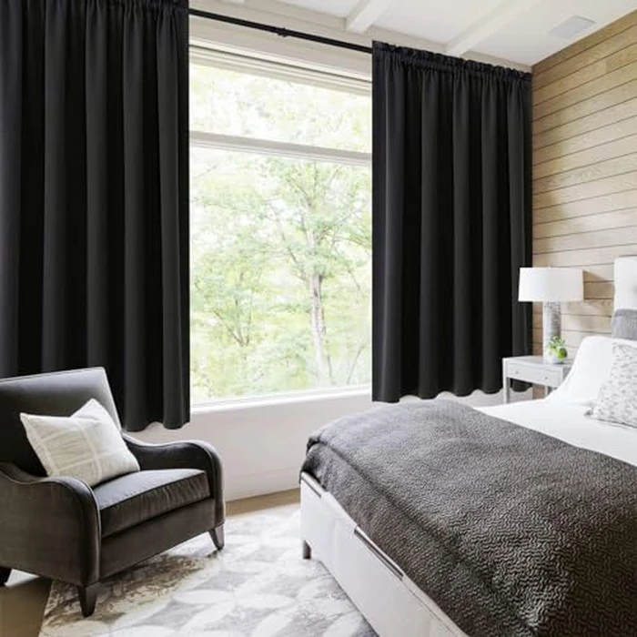 DWCN Blackout Curtains for Living Room Thermal Insulated, Energy Saving & Noise Reducing Bedroom Curtains, Black, W 52x L 36 Inch, Set of 2 Rod Pocket Curtain Panels by DWCN - Image 2
