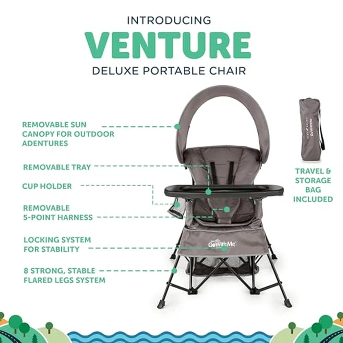 Baby Delight Go with Me Venture Portable Chair | Indoor and Outdoor | Sun Canopy | 3 Child Growth Stages | Grey by Baby Delight - Image 2