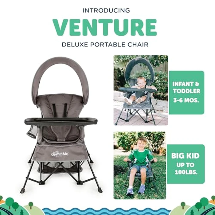 Baby Delight Go with Me Venture Portable Chair | Indoor and Outdoor | Sun Canopy | 3 Child Growth Stages | Grey by Baby Delight - Image 3