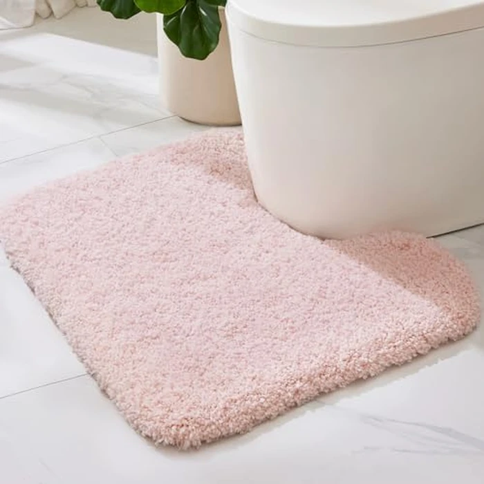 ILANGO Pink Toilet Rugs U Shaped 22" x 24" Non Slip & Super Absorbent Extra Thick Soft, Washable Bath Mats for Bathroom Floor, Microfiber Plush Shaggy Contour Bath Rugs for Toilet,Dry Quick by ILANGO - Used - Like New condition
