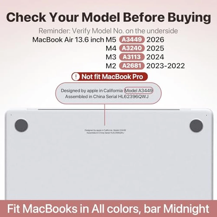 Soonjet Matte Case for MacBook Air 13/13.6-inch (M5/M4/M3/M2, 2026-2022 Models A3449 A3240 A3113 A2681), Lightweight | Scratch & Fingerprint Resistant | Closes Seamlessly | for Work, Travel & Study by soonjet - Image 2