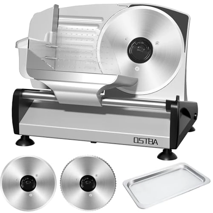OSTBA Meat Slicer with Quiet DC Motor, 200W Electric Deli Slicer, Dual 7.5'' Stainless Steel Blades, 0-15mm Adjustable Thickness, Easy to Clean, Ideal for Meat, Cheese, Bread, and Vegetables by OSTBA - Used - Acceptable condition - US$102.69
