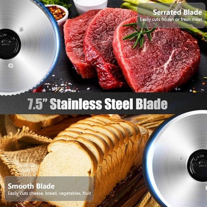 OSTBA Meat Slicer with Quiet DC Motor, 200W Electric Deli Slicer, Dual 7.5'' Stainless Steel Blades, 0-15mm Adjustable Thickness, Easy to Clean, Ideal for Meat, Cheese, Bread, and Vegetables by OSTBA - Image 4