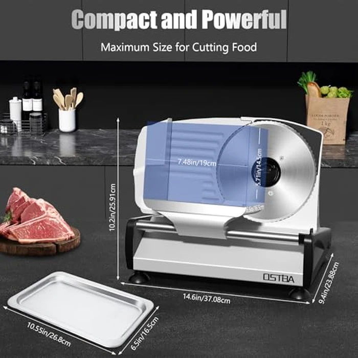 OSTBA Meat Slicer with Quiet DC Motor, 200W Electric Deli Slicer, Dual 7.5'' Stainless Steel Blades, 0-15mm Adjustable Thickness, Easy to Clean, Ideal for Meat, Cheese, Bread, and Vegetables by OSTBA - Image 6