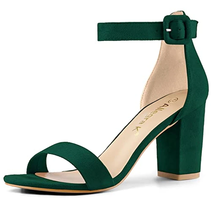 Allegra K Woman Open Toe Chunky High Heel Ankle Strap Green Sandals 9 m US by Allegra K - Used - Like New condition