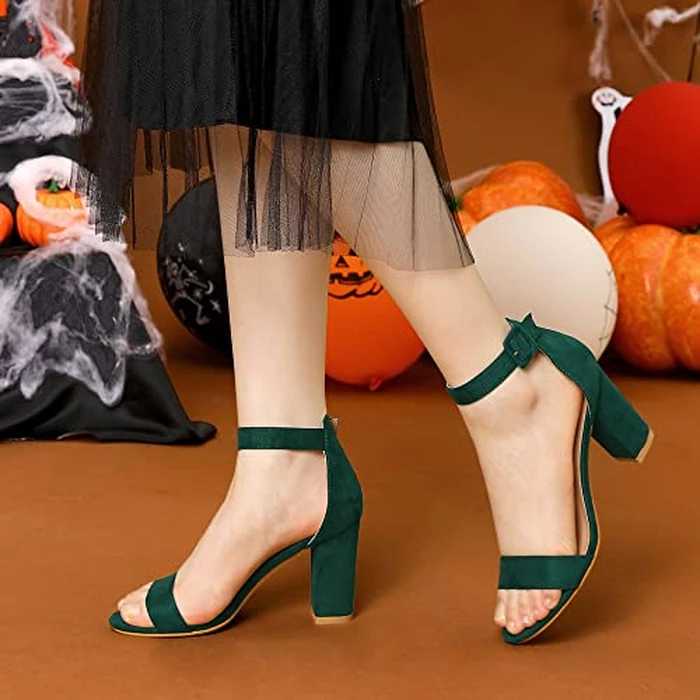 Allegra K Woman Open Toe Chunky High Heel Ankle Strap Green Sandals 9 m US by Allegra K - Image 2