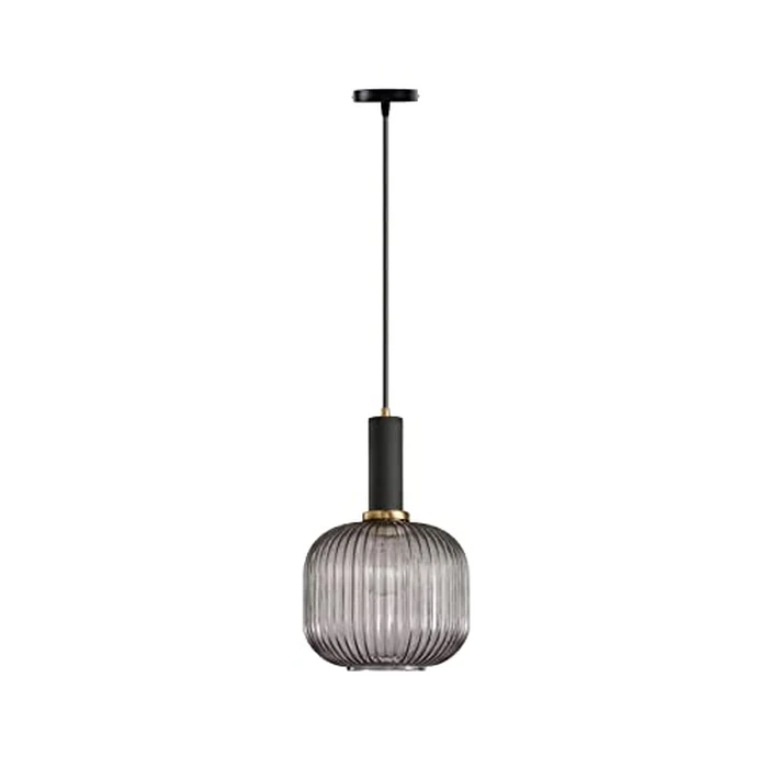 I-xun Pendant Light Black Lamp Holder and Glass Striped Light Shade Modern Pendant Lighting for Kitchen Island Farmhouse Hanging Lights Fixtures (M, Grey) by I-xun - Used - Like New condition