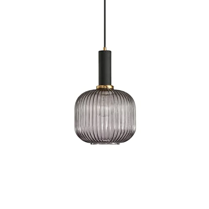 I-xun Pendant Light Black Lamp Holder and Glass Striped Light Shade Modern Pendant Lighting for Kitchen Island Farmhouse Hanging Lights Fixtures (M, Grey) by I-xun - Image 5