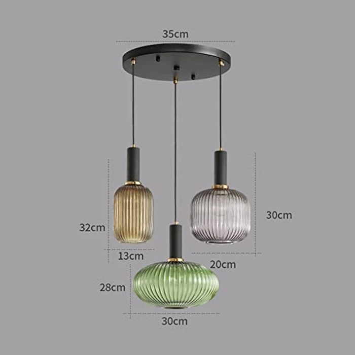 I-xun Pendant Light Black Lamp Holder and Glass Striped Light Shade Modern Pendant Lighting for Kitchen Island Farmhouse Hanging Lights Fixtures (M, Grey) by I-xun - Image 6