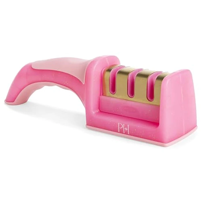 Paris Hilton 3-Stage Knife Sharpener, Professional Kitchen Knife Sharpener with Ergonomic Handle, Non-Slip Base, and Coarse, Medium, Fine Sharpening Stages, Pink by Paris Hilton - Image 1