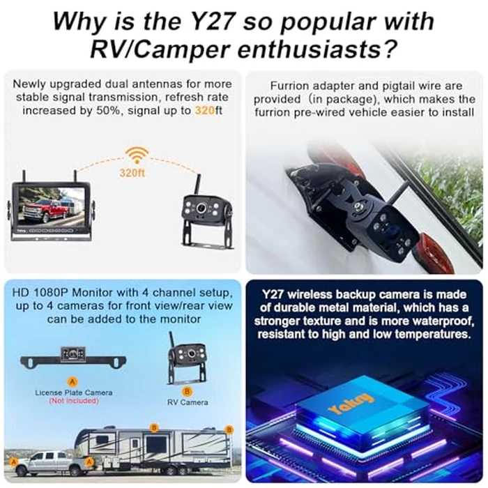 RV Backup Camera Wireless Plug and Play: Pre-Wired for Furrion System Recording Wide View Rear View Camera Clear Night Vision HD 1080P 7'' Touch Key Monitor for Trailer Camper Motorhome Yakry Y27-N by Yakry - Image 2