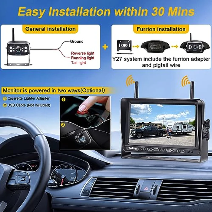 RV Backup Camera Wireless Plug and Play: Pre-Wired for Furrion System Recording Wide View Rear View Camera Clear Night Vision HD 1080P 7'' Touch Key Monitor for Trailer Camper Motorhome Yakry Y27-N by Yakry - Image 3