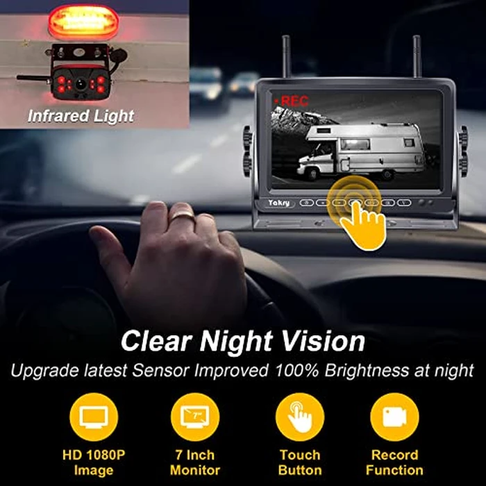 RV Backup Camera Wireless Plug and Play: Pre-Wired for Furrion System Recording Wide View Rear View Camera Clear Night Vision HD 1080P 7'' Touch Key Monitor for Trailer Camper Motorhome Yakry Y27-N by Yakry - Image 5