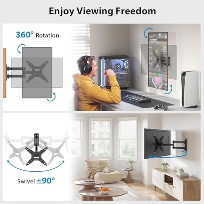 Pipishell Full Motion TV Wall Mount for 13-43 Inch LED LCD Flat Curved Screen TVs & Monitors, Max VESA 200x200mm up to 44lbs, Swivel TV Mount Wall Bracket with Rotation Swivel Tilt Extension, PISF1 by Pipishell - Image 2