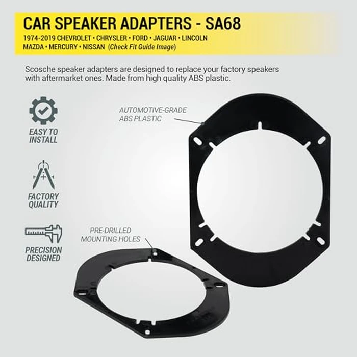 Scosche SA68 5X7"/6X8" to 5.25”-6.5” Speaker Adapters Compatible with Select Import and Domestic Vehicles - 5 1/4" to 6 1/2" Adapter for Car Door Speakers - Sold in Pairs - See Images for Vehicle List by Scosche - Image 7