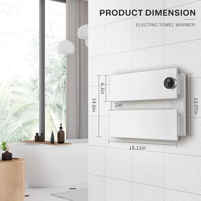 K&KALONZO Electric Towel Warmer, 18.35" W x 14.6" H Wall-Mounted Towel Heater with Built-in Timer, Waterproof Aluminum Towel Warmer for Bathroom, Support Plug-in and Hardwired, White, K2-R-W by K&KALONZO - Image 7