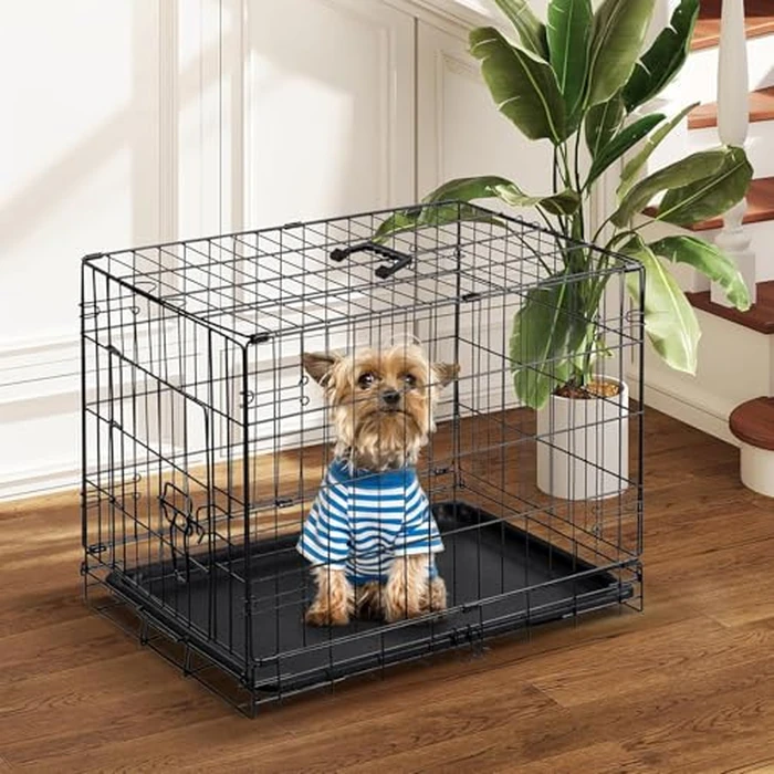 DUMOS Dog Crate, 30 Inch Medium Single Door Dog Cage with Plastic Leak-Proof Pan Tray, Folding Metal Wire Pet Kennel for Indoor, Outdoor, Travel by DUMOS - Image 2
