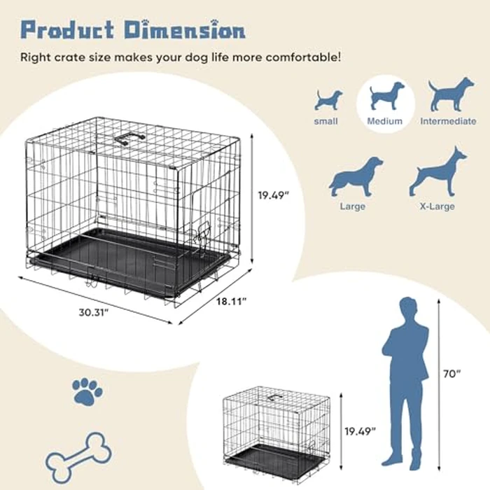 DUMOS Dog Crate, 30 Inch Medium Single Door Dog Cage with Plastic Leak-Proof Pan Tray, Folding Metal Wire Pet Kennel for Indoor, Outdoor, Travel by DUMOS - Image 5