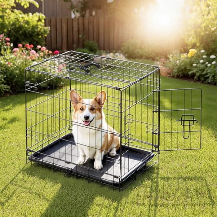 DUMOS Dog Crate, 30 Inch Medium Single Door Dog Cage with Plastic Leak-Proof Pan Tray, Folding Metal Wire Pet Kennel for Indoor, Outdoor, Travel by DUMOS - Image 7