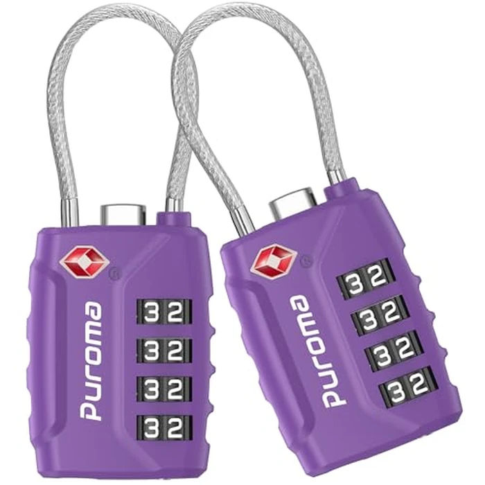Puroma 2 Pack TSA Approved Luggage Locks, 4 Digit Combination Travel Cable Locks Resettable Code Lock with Zinc Alloy Body for Suitcase, Toolbox, Backpack, Bag, Gym Locker (Basic Purple Dark) by Puroma - Image 1