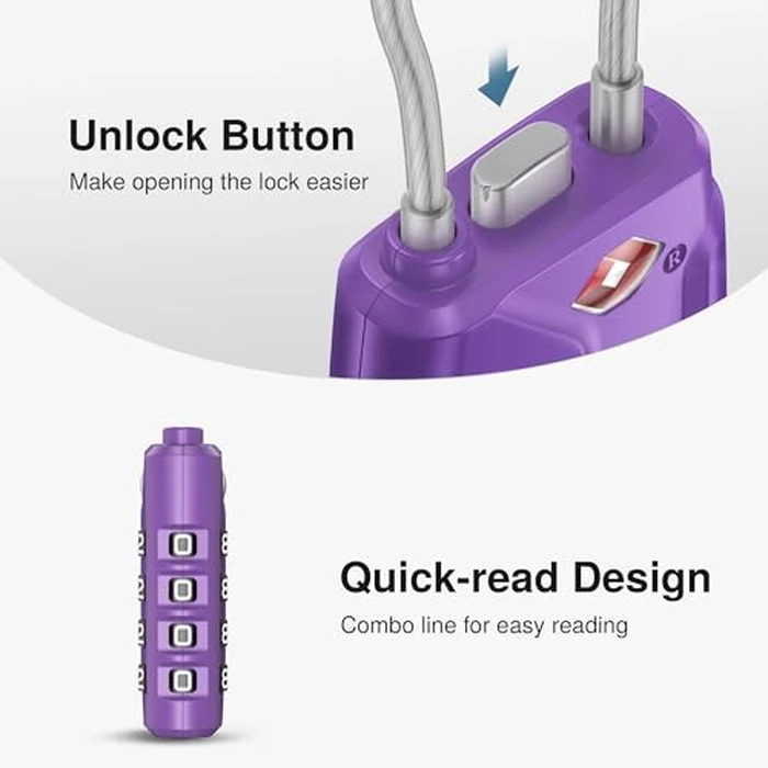 Puroma 2 Pack TSA Approved Luggage Locks, 4 Digit Combination Travel Cable Locks Resettable Code Lock with Zinc Alloy Body for Suitcase, Toolbox, Backpack, Bag, Gym Locker (Basic Purple Dark) by Puroma - Image 4