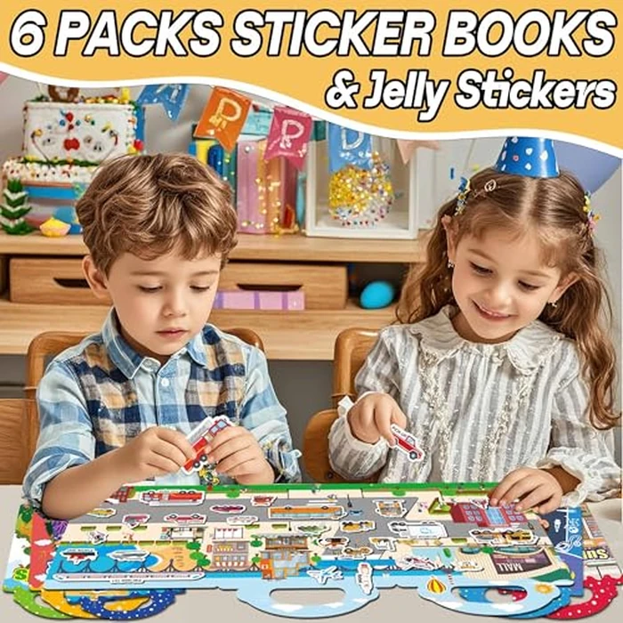 iGetooy 6 Sets Reusable Sticker Book for Toddlers 1-3, Jelly Sticker Books for Toddlers 2-4 Years, Toddler Travel Toys for Kids 2 3 4 Year Old Girls Boys by iGetooy - Image 2
