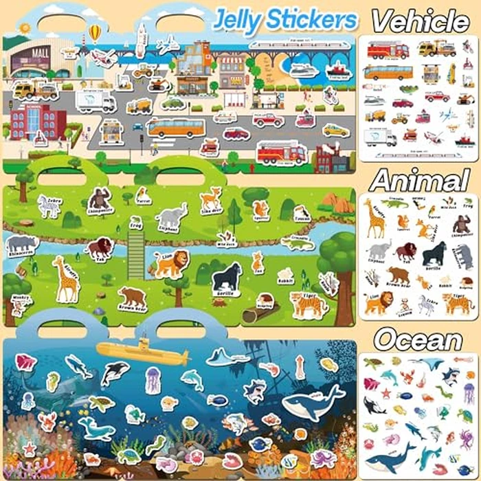 iGetooy 6 Sets Reusable Sticker Book for Toddlers 1-3, Jelly Sticker Books for Toddlers 2-4 Years, Toddler Travel Toys for Kids 2 3 4 Year Old Girls Boys by iGetooy - Image 4