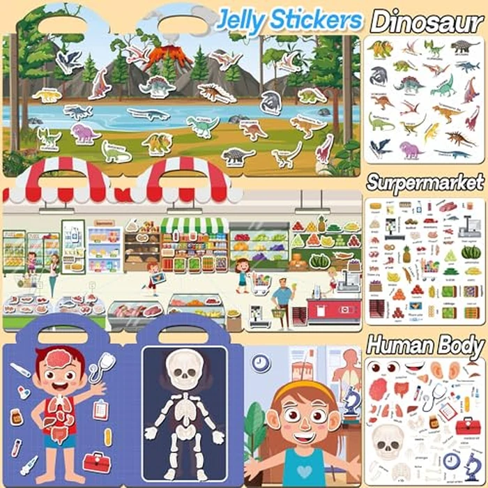 iGetooy 6 Sets Reusable Sticker Book for Toddlers 1-3, Jelly Sticker Books for Toddlers 2-4 Years, Toddler Travel Toys for Kids 2 3 4 Year Old Girls Boys by iGetooy - Image 5