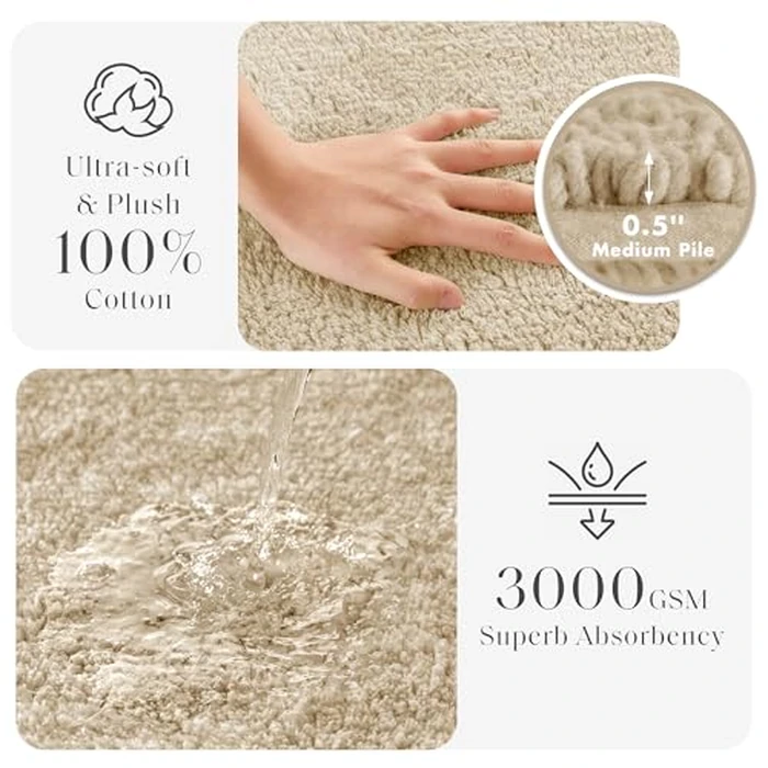 Madison Park Splendor Reversible 100% Cotton Tufted Bathroom Rug-3000 GSM Hotel Quality Luxurious Plush Medium Pile Bath Mat Absorbent, Quick Dry, Shower Room Décor, 17x24 Natural by Madison Park - Image 3