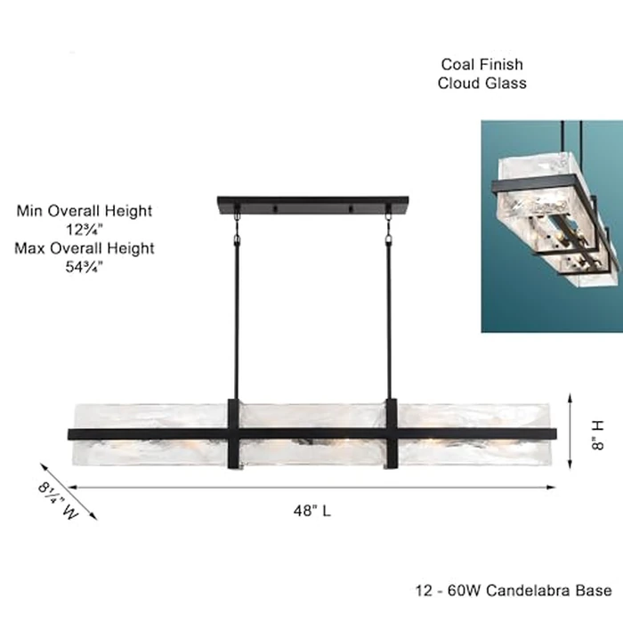 Minka Lavery 3617-66A Cloud Break Cloud Glass Island Light, 12-Light 720 Total Watts, 8" H x 48" L, Coal Black by Minka Lavery - Image 6